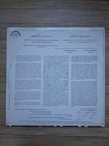 Andre Gertler, Diane Andersen - Sonata no. 3 in A minor for violin and piano, op. 25. Sonata no. 2 for violin and piano (George Enescu, Darius Milhaud)