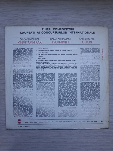 Cvartetul Gaudeamus, Formatia Musica Nova - Tineri compozitori laureati ai concursurilor internationale. Anamorphose. Incantatii II. Culori (Serban Nichifor, Liana Alexandra, Anton Suteu)