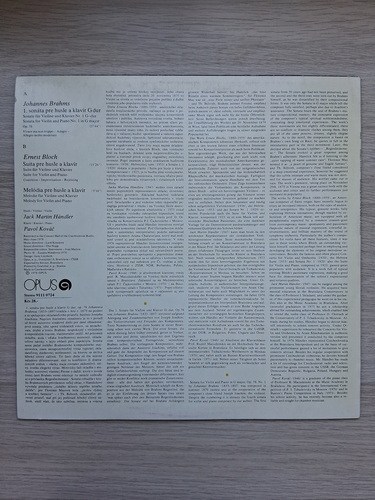 Jack Martin Handler, Pavol Kovac - Sonata no. 1 for violin and piano in G major, op. 78. Suite for violin and piano. Melody for violin and piano (Johannes Brahms, Ernest Bloch)
