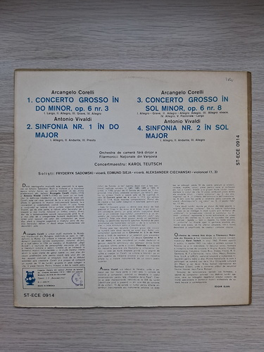 Orchestra de Camera fara Dirijor a Filarmonicii Nationale din Varsovia, Karol Teutsch, Edmund Sieja - Concerti grossi, sinfonii (Arcangelo Corelli, Antonio Vivaldi) 