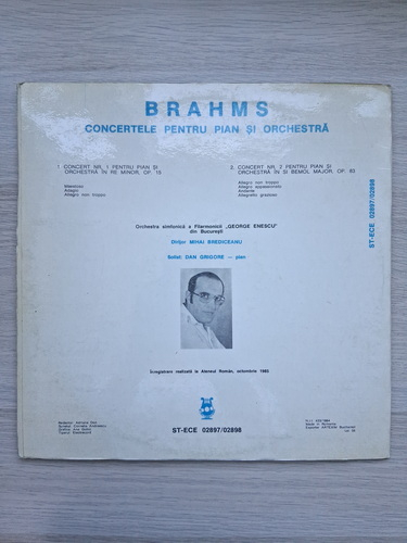 Orchestra simfonica a Filarmonicii George Enescu din Bucuresti, Mihai Brediceanu, Dan Grigore - Concert nr. 1 pentru pian si orchestra in Re minor, op. 15 (Johannes Brahms, 2 viniluri)
