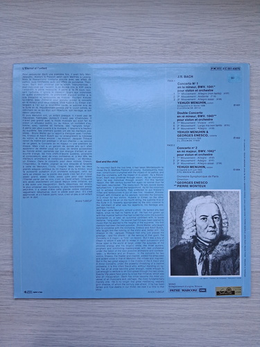 Orchestre Symphonique de Paris, Georges Enesco, Pierre Monteux, Yehudi Menuhin - Concerto no. 1 in A minor, BWV 1041. Concerto no. 2 in E major, BWV 1042 (Johann Sebastian Bach)