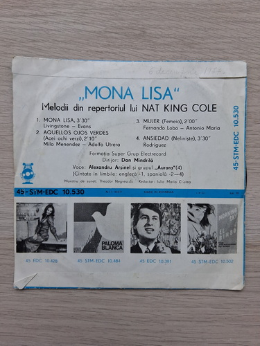 Alexandru Arsinel, Formatia Super Grup Electrecord, Dan Mindrila - Mona Lisa. Melodii din repertoriul lui Nat King Cole