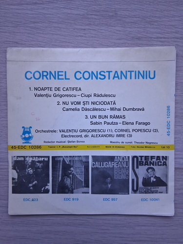 Cornel Constantiniu, Valentiu Grigorescu, Cornel Popescu, Alexandru Imre - Noapte de catifea. Nu vom sti niciodata. Un bun ramas