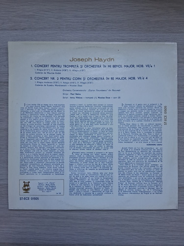 Orchestra Conservatorului Ciprian Porumbescu din Bucuresti, Paul Staicu - Concert pentru trompeta si orchestra in Mi bemol major, Hob. VIIe:1. Concert pentru corn si orchestra in Re major, Hob. VIId:4 (Joseph Haydn)