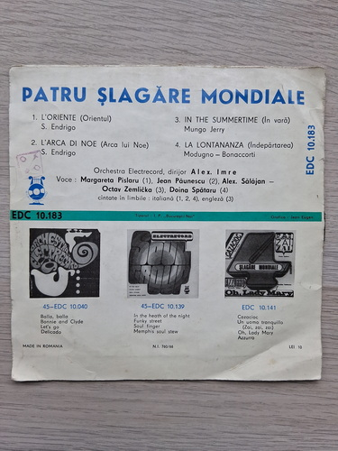 Orchestra Electrecord, Alex Imre - 4 slagare mondiale. L'oriente. L'arca di Noe. In the summertime. La lontananza 