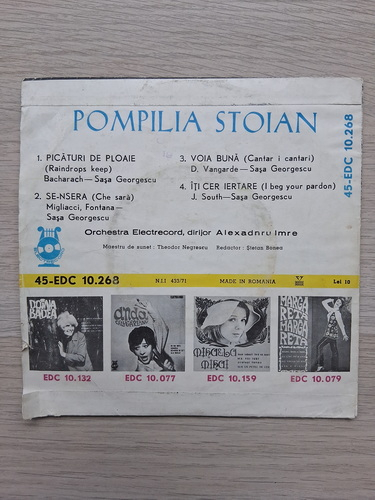 Pompilia Stoian, Orchestra Electrecord, Alexandru Imre - Picaturi de ploaie. Se-nsera. Voie buna. Iti cer iertare