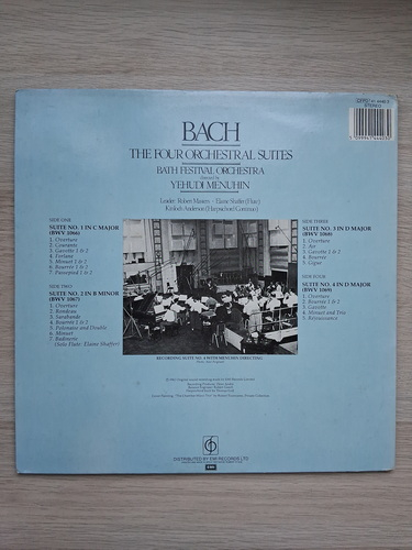 Bath Festival Orchestra, Yehudi Menuhin - The four orchestral suites. Suite nr. 1 in Do major, BWV 1066. Suite nr. 2 in Si minor, BWV 1067. Suite nr. 3 in Re major, BWV 1068. Suite nr. 4 in Re major, BWV 1069 (Johann Sebastian Bach, 2 viniluri)