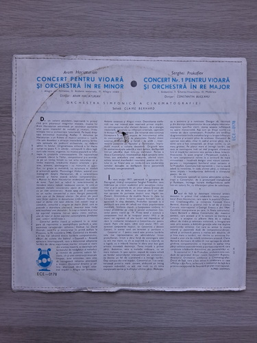 Orchestra Simfonica a Cinematografiei, Aram Haciaturian, Constantin Bugeanu - Concert pentru vioara si orchestra in Re minor. Concert nr. 1 pentru vioara si orchestra in Re major, op. 19 (Aram Haciaturian, Serghei Prokofiev)
