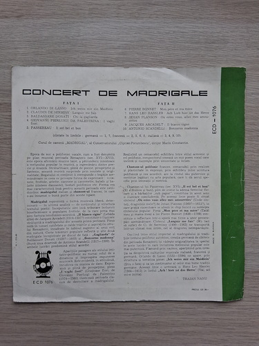 Corul de camera Madrigal al Conservatorului Ciprian Porumbescu - Concert de madrigale