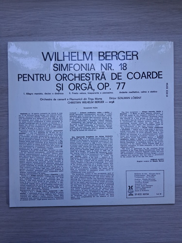 Orchestra de camera a Filarmonicii din Targu Mures, Szalman Lorant, Christian Wilhelm Berger - Simfonia nr. 18 pentru orchestra de coarde si orga, op. 77 (Wilhelm Georg Berger)
