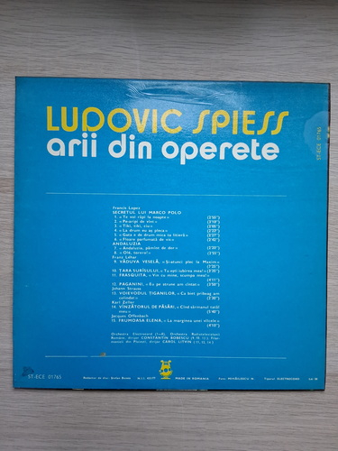 Orchestra Electrecord, Orchestra de studio a Radioteleviziunii Romane, Carol Litvin - Arii din operete (Francis Lopez, Franz Lehar, Johann Strauss, Karl Zeller, Jacques Offenbach)