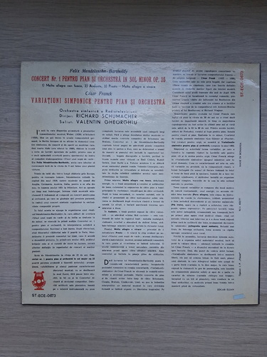 Orchestra simfonica a Radioteleviziunii, Richard Schumacher, Valentin Gheorghiu - Concert nr. 1 pentru vioara si orchestra in Sol minor, Op. 25. Variatiuni simfonice pentru pian si orchestra (Felix Mendelssohn-Bartholdy, Cesar Franck) 