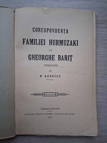 N. Banescu - Corespondenta familiei Hurmuzaki cu Gheorghe Barit