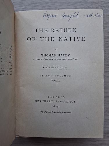 Thomas Hardy - The return of the native (2 parti colegate, 1879)