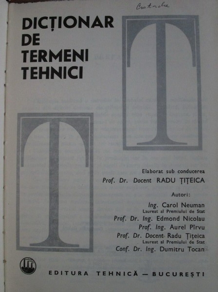 Radu Titeica - Dictionar de termeni tehnici
