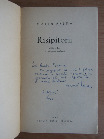 Anticariat: Marin Preda - Risipitorii (cu autograful si dedicatia autorului)