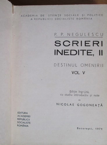 P. P. Negulescu - Scrieri inedite 2. Destinul omenirii, volumul 5