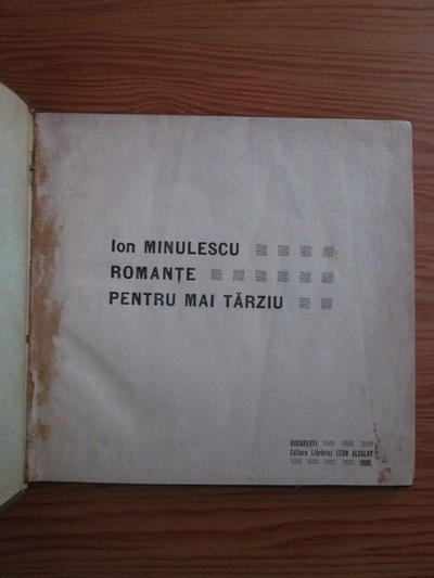 Ion Minulescu - -- Romante pentru mai tarziu (prima editie, 1908)