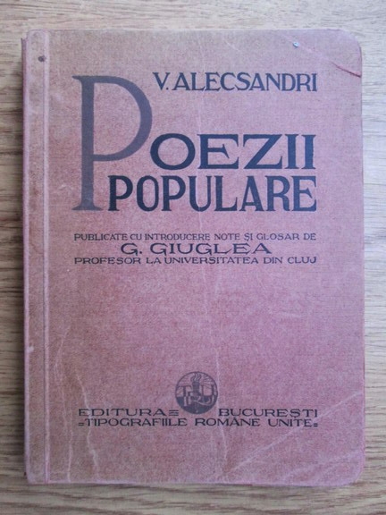 Anticariat: Vasile Alecsandri - Poezii populare (editie veche)