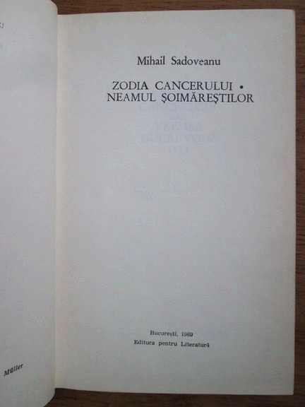 Mihail Sadoveanu - Zodia cancerului, neamul Soimarestilor