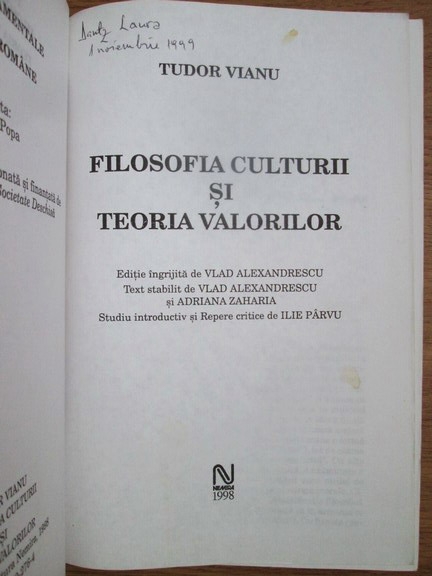Tudor Vianu - Filosofia culturii si teoria valorilor