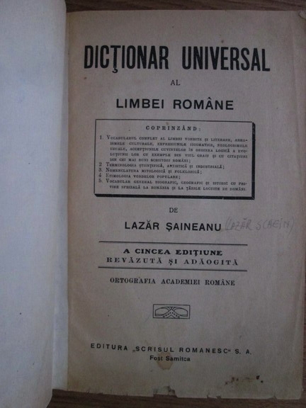 Lazar Saineanu - Dictionar universal al limbii romane (1925)