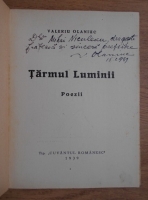 Valeriu Olaniuc - Tarmul luminii. Poezii (1939, cu autograful autorului)