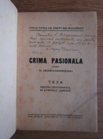 M. Negrea Ramniceanu - Crima pasionala (cu autograful autorului, 1933)