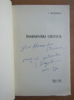 Ion Negoitescu - Insemnari critice (cu autograful autorului)