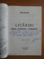 Mihai Zaborila - Licariri. Viata artistica, efemera? (cu dedicatia autorului pentru Florin Piersic)