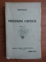 Perpessicius - Mentiuni critice (1928, volumul 1)