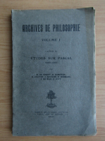 R. de Sinety - Archives de philosophie (volumul 1, 1923)