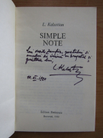 L. Kalustian - Simple note (volumul 1, cu autograful autorului)