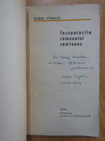 Teodor Virgolici - Inceputurile romanului romanesc (cu autograful autorului)