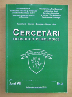 Revista Cercetari filosofico-psihologice, anul VII, nr. 2, iulie-decembrie 2015