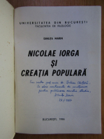Dinuta Marin - Nicolae Iorga si creatia populara (cu autograful autoarei)
