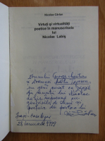 Nicolae Carlan - Virtutii si virtualitati poetice in manuscrisele lui Nicolae Labis (cu autograful autorului)