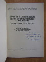 Anticariat: Ileana Verzea - Rapports de la litterature roumaine avec les litteratures europeennes et nord-americaines (cu autograful autoarei)