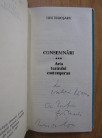 Anticariat: Ion Tobosaru - Consemnari. Arta teatrului contemporan (volumul 3, cu autograful autorului)