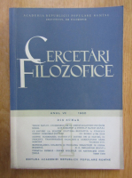 Revista Cercetari Filozofice, anul VII, nr. 1, 1960