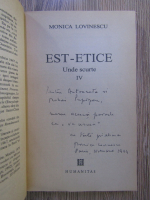 Anticariat: Monica Lovinescu - Unde scurte, volumul 4. Est-etice (cu autograful autoarei)