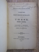 Alexandru Niculescu - Despre historicii romani (cu autograful autorului, 1874)