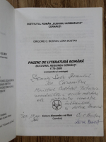 Grigore C. Bostan - Pagini de literatura romana Bucovina, regiunea Cernauti, 1775-2000 (cu autograful autorului)