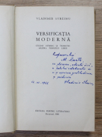 Vladimir Streinu - Versificatia moderna (cu autograful autorului pentru Alexandru Rosetti)