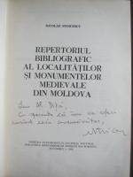 Nicolae Stoicescu - Repertoriul bibliografic al localitatilor si monumentelor medievale din Moldova (cu autograf)