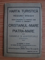 Harta turistica a regiunei Brasov cu toate drumurile si potecile cari conduc la varfurile: Cristianul-Mare si Piatra-Mare 1950 (aprox.)