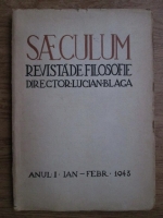Saeculum, revista de filosofie,director Lucian Blaga anul 1, nr. 1, 1943 