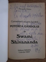 Alexandru Dobos - Comentarii asupra lucrarii Puterea gandului, de Swami Shivananda (cu autograful autorului)